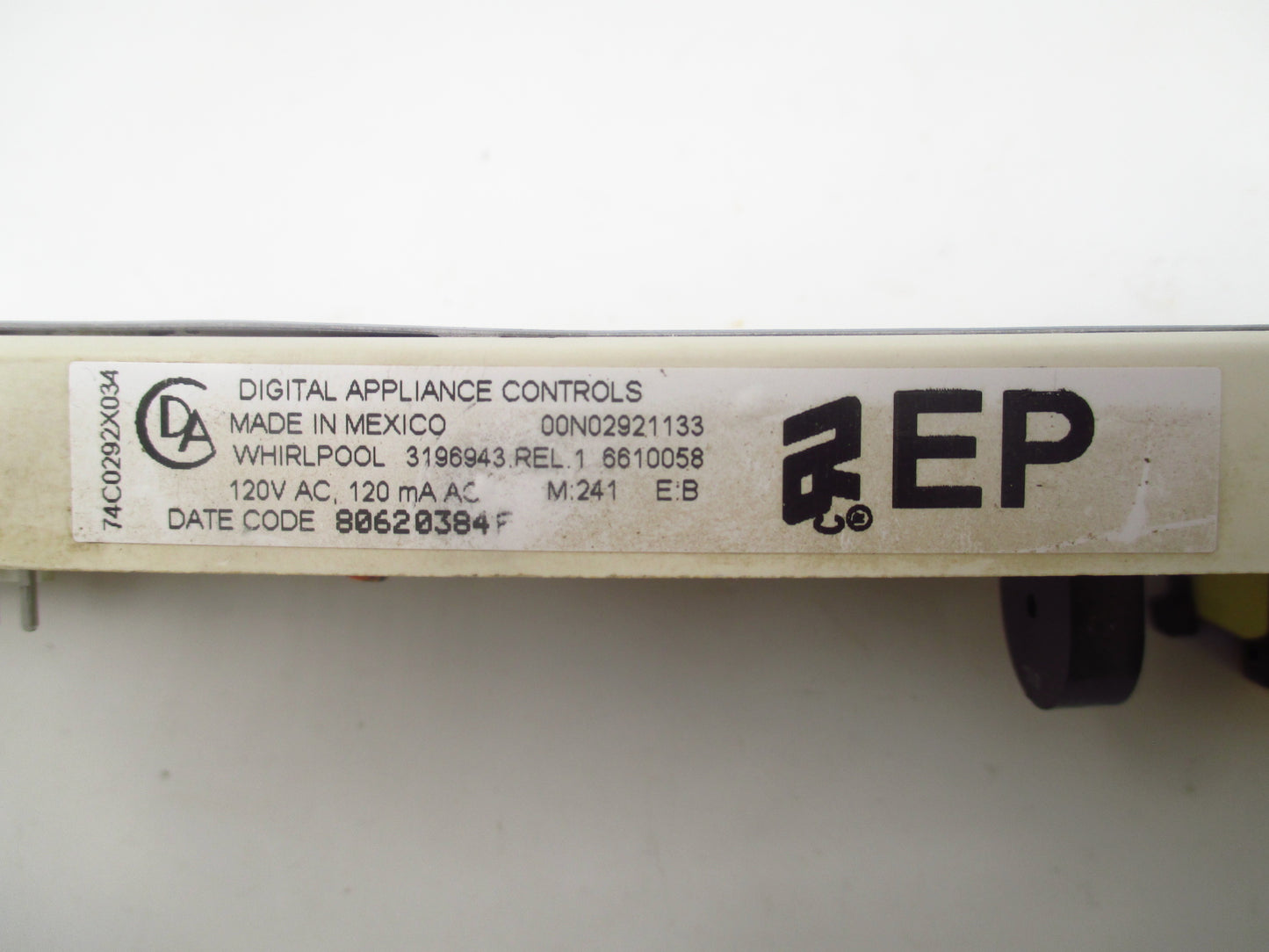 3196943 White Whirlpool Stove Control ⚡2 Year Warranty ⚡ Fast Shipping⚡
