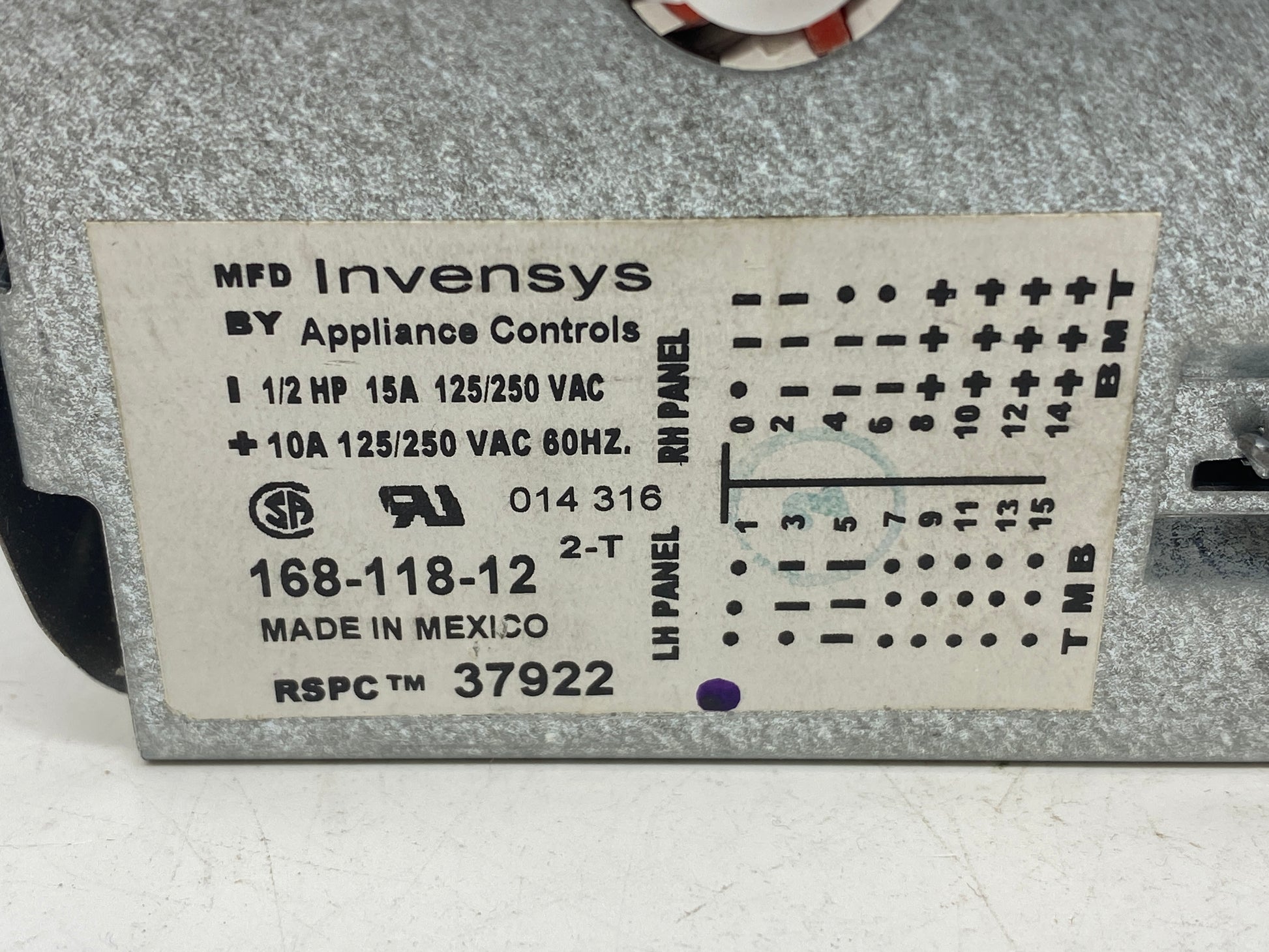 Amana Washer Dryer Timer 37922 - Side View
